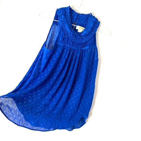 Anthropologie Maeve Blue Dot Ruffle Sleeveless Blouse - Picture 3 of 10